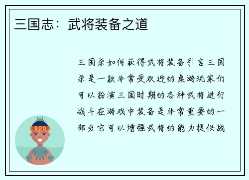 三国志：武将装备之道